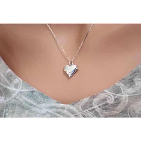 Sterling Silver Heart Locket with Hammered Finish Necklace - Picture 5 of 8